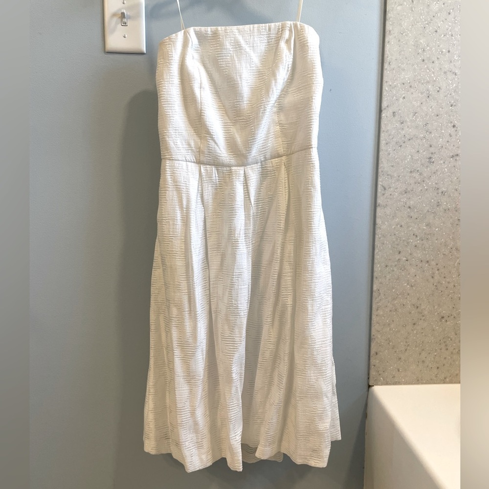 White and silver strapless dress